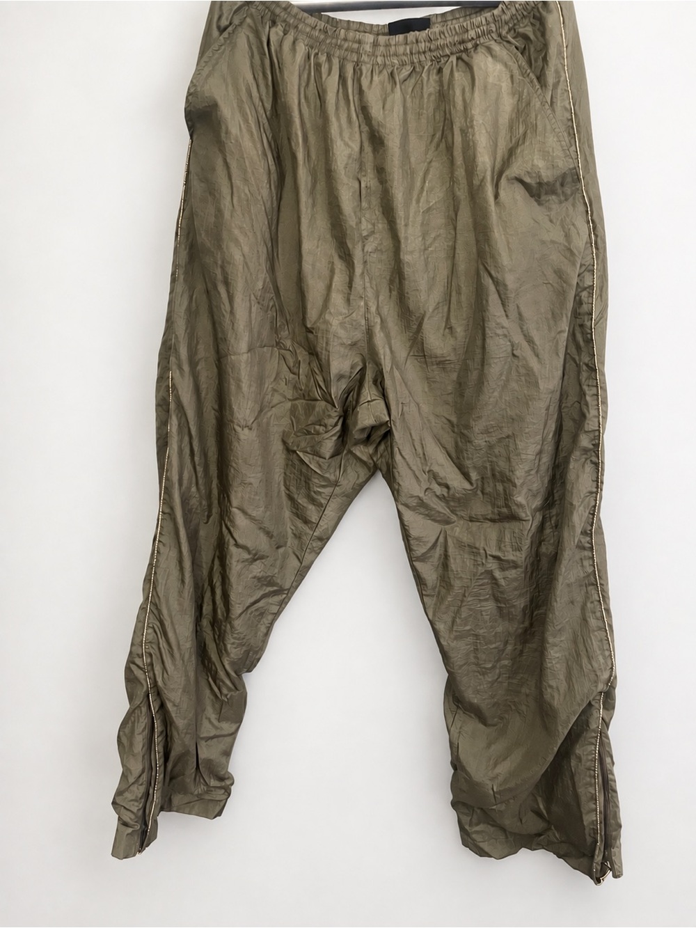 Outbrook 3X Olive Nylon Track Pants Gold Piping Zip Legs